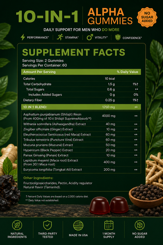 ALPHA GUMMIES | 10-In-1 Natural T-Support